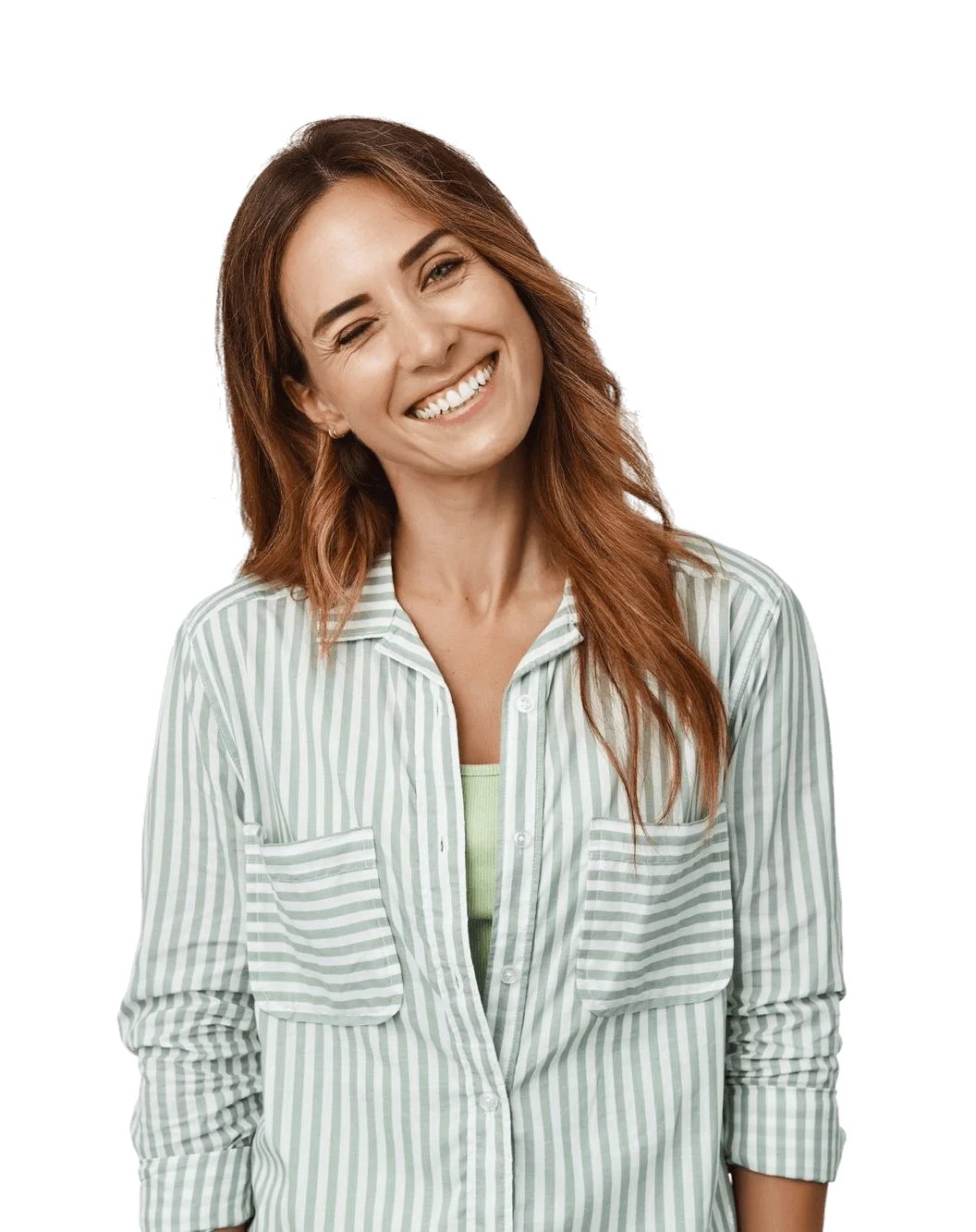 Mulher sorrindo representando acolhimento em saúde mental